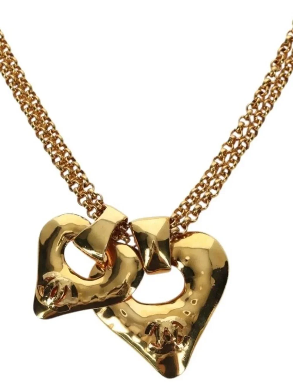 CHANEL Heart Necklace metal Gold Tone CC Auth YKZ408M